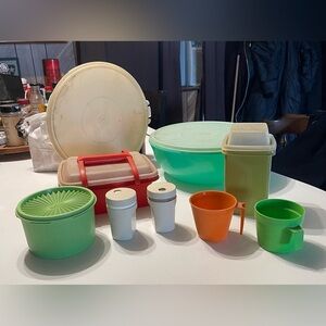 Vintage 7 Piece Tupperware Bundle Canister S/P Shakers Lunchbox Pickle Keeper